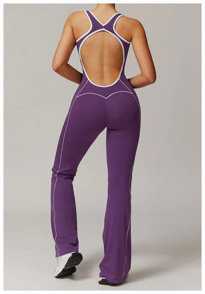Conjunto de ropa deportiva de yoga con espalda cruzada para mujer, monos de una pieza con bloques de color, monos deportivos sin mangas, conjunto de gimnasio