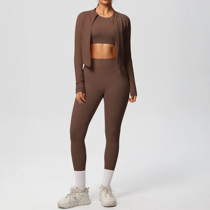 Conjunto de leggings de yoga, top deportivo con cremallera y manga larga, transpirable, para correr al aire libre, pantalones de yoga ajustados e informales, ropa de fitness