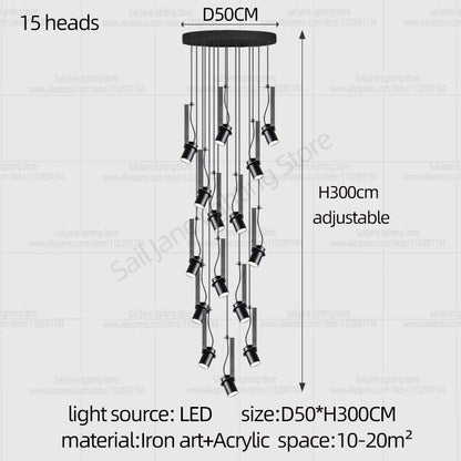 Focos LED Lámpara de araña Minimalista Moderna Iluminación para sala de estar Decoración del hogar Lámpara colgante para restaurante Lámpara colgante para escaleras