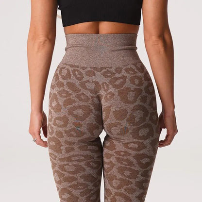 Pantalones de yoga de nueve puntos con estampado de leopardo y copos de nieve, leggings para mujer, pantalones deportivos de cintura sin costuras con estampado animal, ropa de mujer