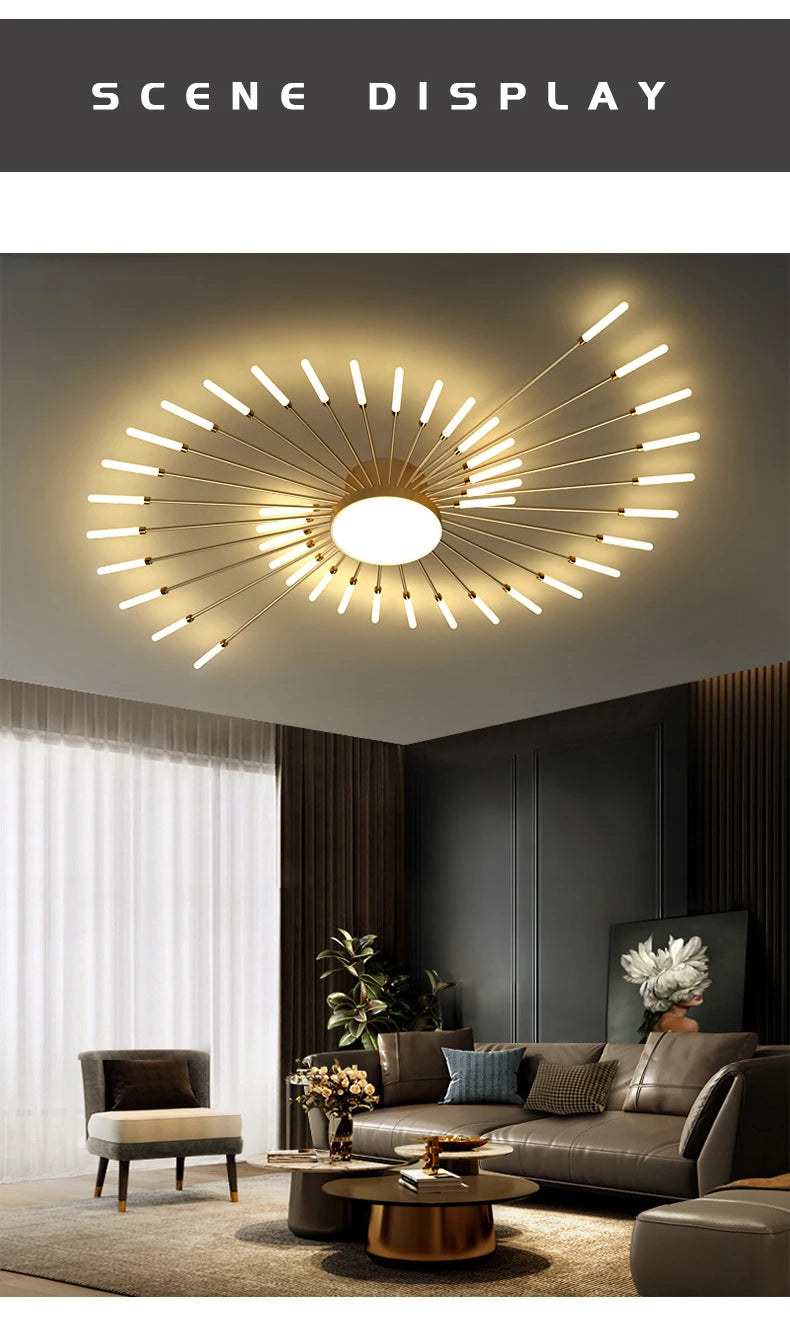 Lámparas de techo LED modernas con diseño de fuegos artificiales para sala de estar, comedor y dormitorio. Lámparas de techo brillantes.