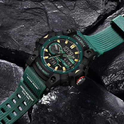 FOXBOX TOP Relojes para hombre, reloj de pulsera de cuarzo, resistente al agua, con pantalla de doble horario, reloj militar para hombre, reloj para hombre + CAJA