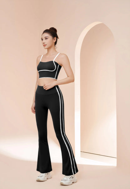 Conjunto de yoga a rayas para mujer, ropa de gimnasio, sujetador deportivo sexy, pantalones acampanados de cintura alta, pantalones de fitness para correr y levantar la cadera, novedad de 2025
