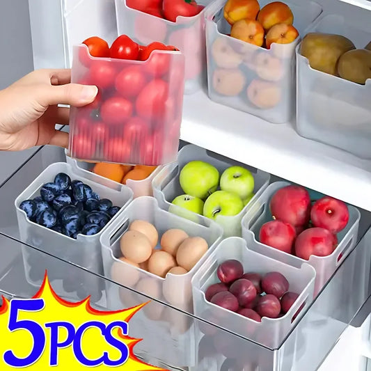 1/5 cajas de almacenamiento para refrigerador, organizador de alimentos frescos, contenedor de frutas, especias y alimentos para el hogar y la cocina.