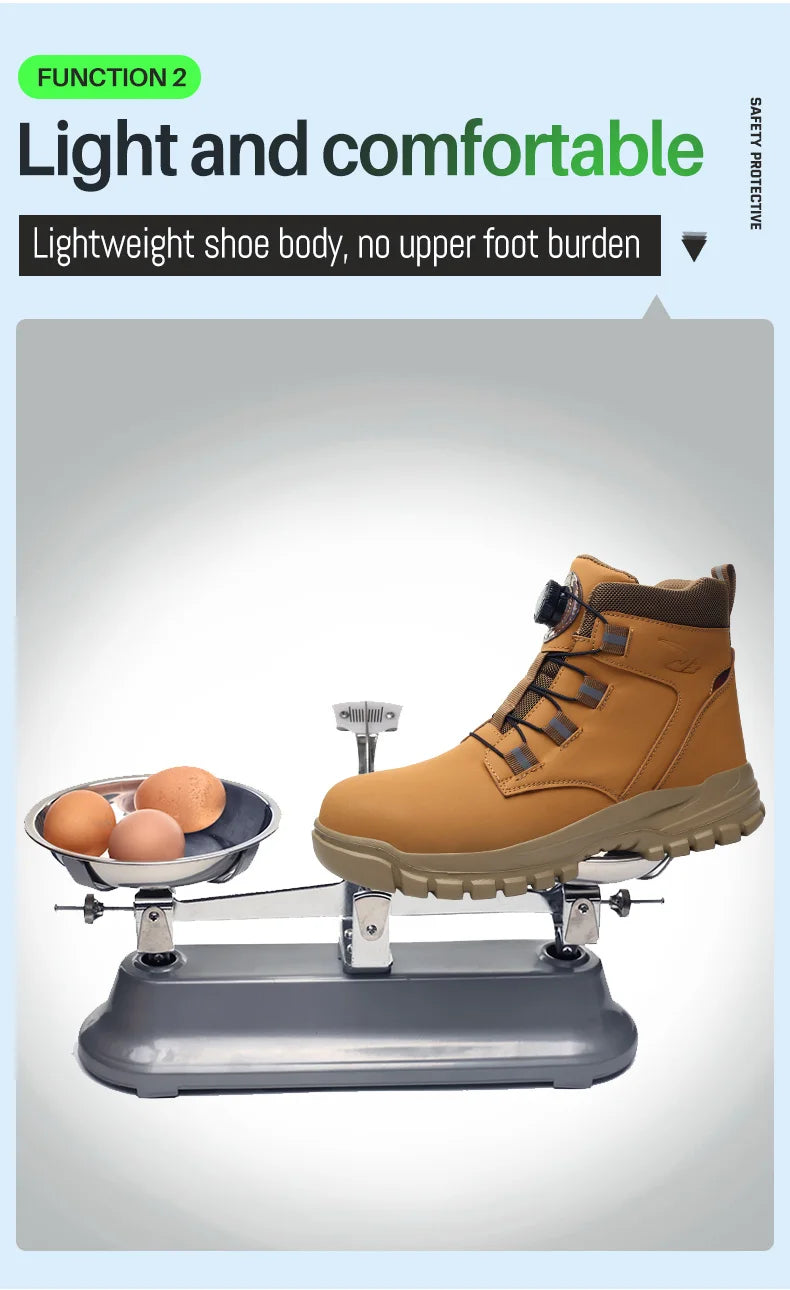 Zapatos de trabajo de caña alta para hombre, con botón giratorio, antideslizantes, de seguridad, resistentes al agua, zapatillas de trabajo antipinchazos y antiaplastamiento.