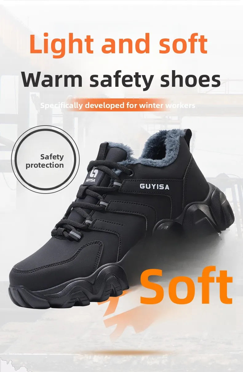 Zapatillas de seguridad con forro polar para hombre y mujer, botas de invierno con punta de acero, gruesas, cálidas, antiaplastamiento, para trabajo, tallas 36-46