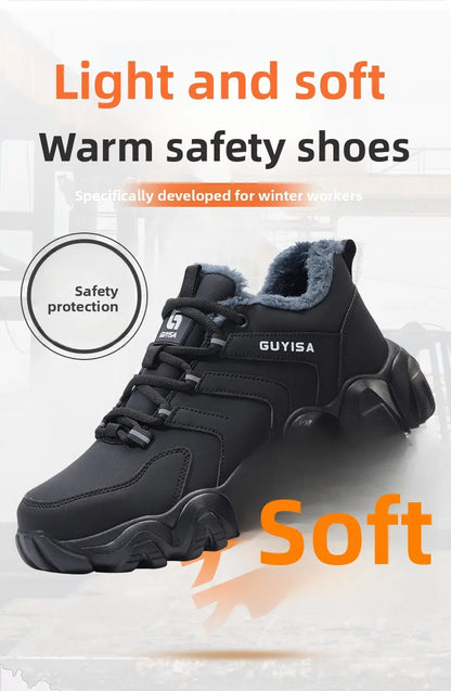 Zapatillas de seguridad con forro polar para hombre y mujer, botas de invierno con punta de acero, gruesas, cálidas, antiaplastamiento, para trabajo, tallas 36-46