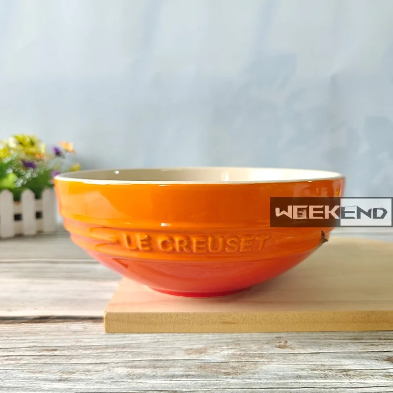 Cuenco de porcelana esmaltada de colores fríos Le Creuset, cuenco de arroz, cuenco para sopa con cara de arcoíris, cuenco francés con diseño de mono redondo para uso doméstico