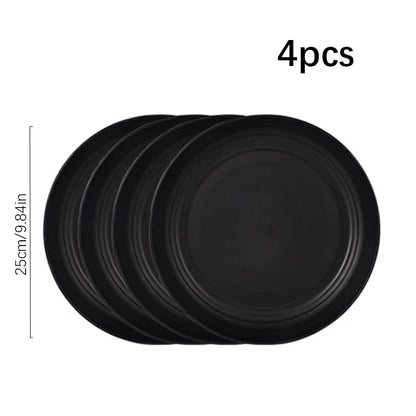 Juego de cubiertos de plástico de 24 piezas, platos, tazas, platos de cena negros, juego de regalo para acampar al aire libre