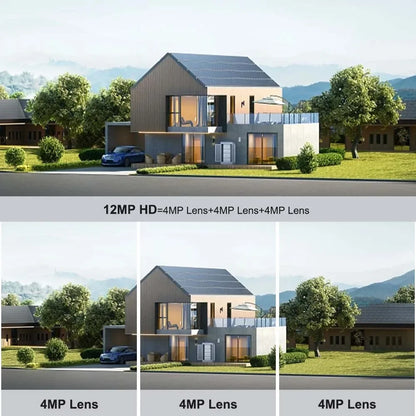 Cámara solar con tarjeta SIM 4G, lente dual de 12 MP, resistente al agua, para exteriores, CCTV, protección de seguridad V380 Pro, batería integrada.