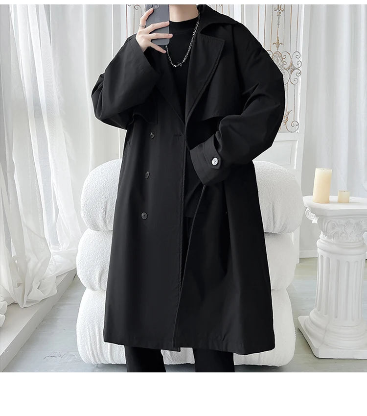 Gabardina de hombre, corte ajustado, cruzada, con cinturón, cortavientos, solapa, chaqueta larga, informal, impermeable, tallas M-5XL