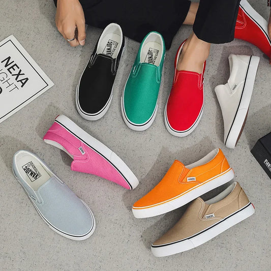 Zapatos casuales de lona sin cordones para mujer, primavera otoño, color liso, suela de goma, cómodos, forrados de algodón, estilo urbano, calzado para estudiantes