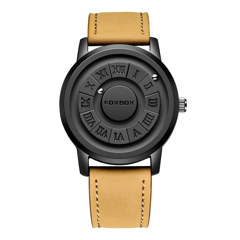 Reloj de cuarzo para hombre FOXBOX, moda, personalidad, creativo, con bola de hierro giratoria, puntero magnético, resistente al agua, para hombre, regalo + caja.