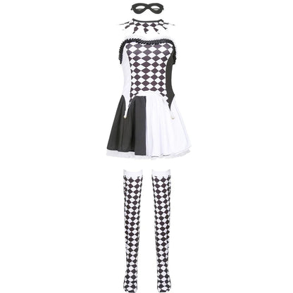 Multiple Lady Circus Clown Costume Crazy Naughty Harlequin Pennywise Roleplay Cosplay Carnival Halloween Fancy Party Dress