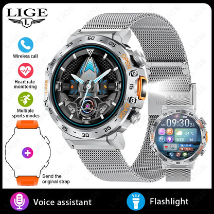Nuevo reloj inteligente militar para hombre, pantalla AMOLED HD de 360*360, resistente al agua, con linterna LED, deportivo, para Android e iOS.