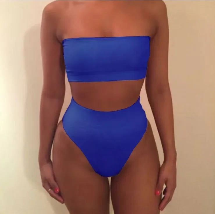 Traje de baño de dos piezas con bandeau de color liso sexy, conjunto de bikini de moda para primavera y verano, traje de baño separado con parte superior e inferior a la moda.