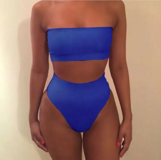 Traje de baño de dos piezas con bandeau de color liso sexy, conjunto de bikini de moda para primavera y verano, traje de baño separado con parte superior e inferior a la moda.