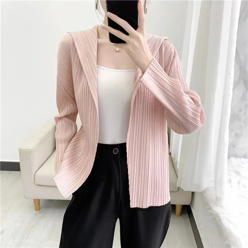 ALSEY Miyake - Cárdigan plisado de color liso para mujer, camiseta de verano, nuevas camisas y blusas holgadas, ropa estética holgada