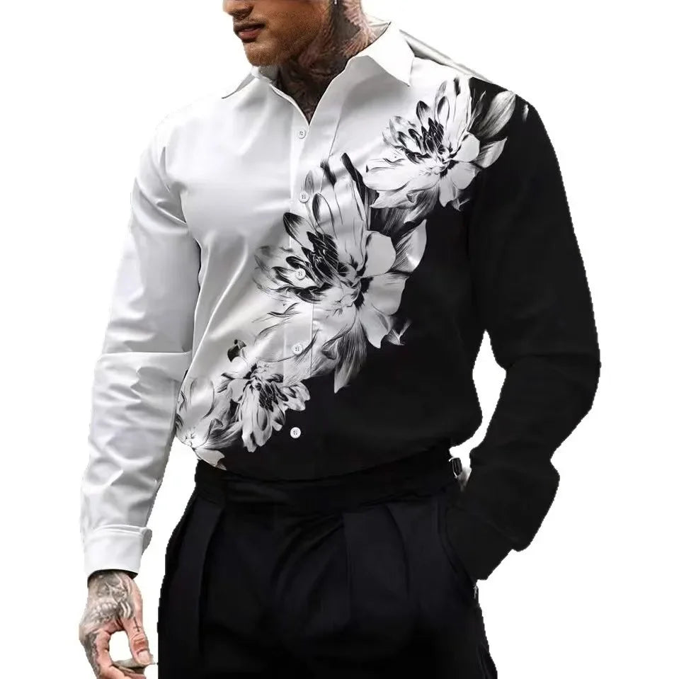 Camisa de manga larga de negocios para hombre, de alta calidad, cómoda, con botones, estilo elegante y a rayas.