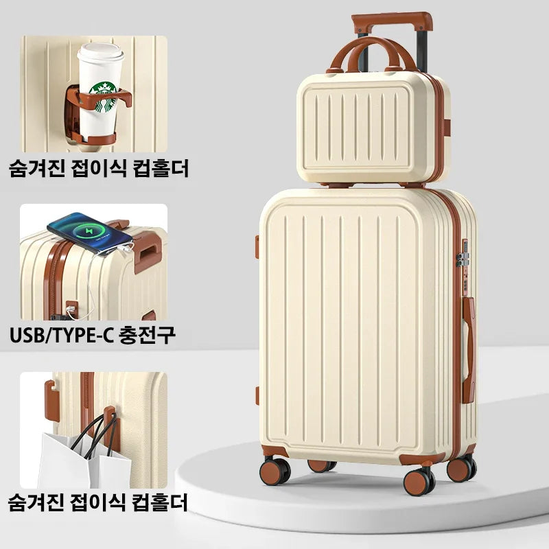 Maleta de 20, 22, 24, 26 y 28 pulgadas con ruedas y portavasos, ideal para viajes de negocios.