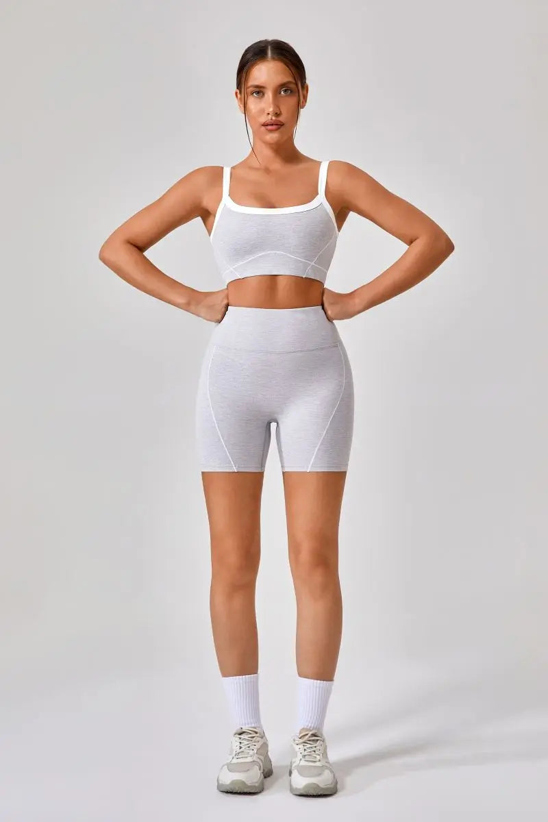 Conjunto deportivo de yoga de verano de 2 piezas con retazos y leggings de cintura alta con abertura para mujer, conjunto de entrenamiento de fitness, chándal deportivo para mujer