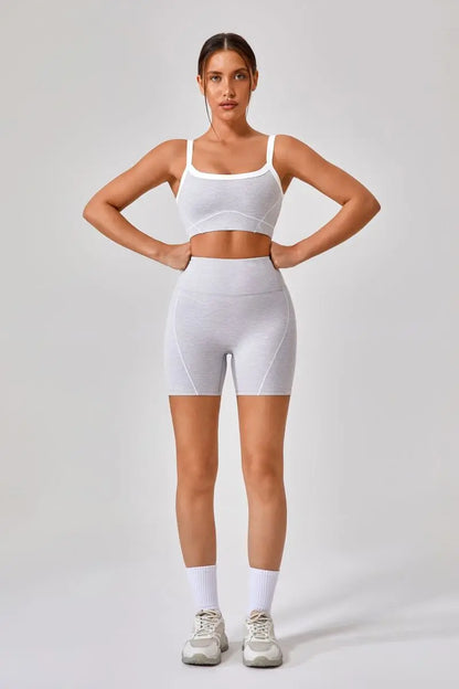 Conjunto deportivo de yoga de verano de 2 piezas con retazos y leggings de cintura alta con abertura para mujer, conjunto de entrenamiento de fitness, chándal deportivo para mujer