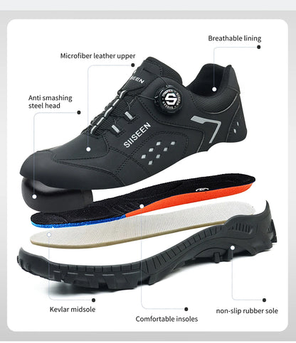 Botas de seguridad con puntera de acero para hombre - Calzado de trabajo resistente a perforaciones, antideslizante y duradero para la construcción y uso industrial en exteriores.
