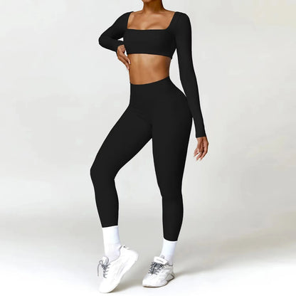 Conjunto deportivo de 2 piezas para mujer, de secado rápido, para gimnasio, chándal para correr, entrenamiento, camiseta deportiva de manga larga, ropa de yoga