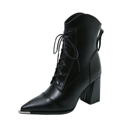 Botines de tacón alto con punta puntiaguda para mujer, botas sencillas de tacón de bloque para otoño e invierno de 2025.