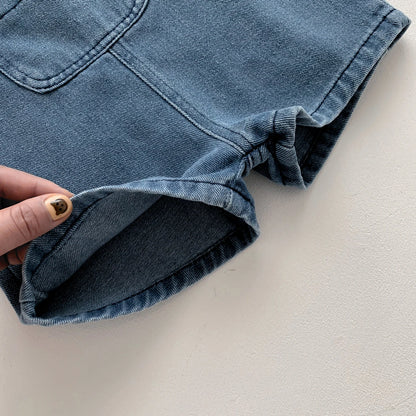 Ropa de bebé para niñas y niños, camiseta con mono vaquero, conjunto de ropa para recién nacidos, 2 piezas