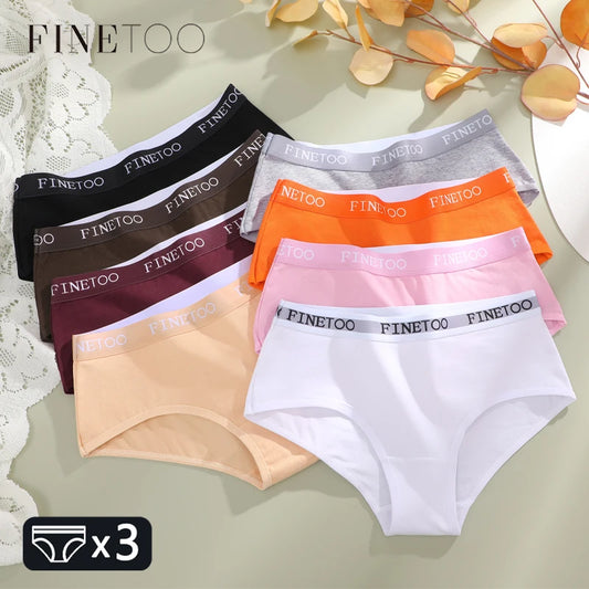 FINETOO - 3 piezas de ropa interior de algodón con cinturón y letras para mujer, bragas sexys, transpirables, de cintura baja, elásticas y cómodas.