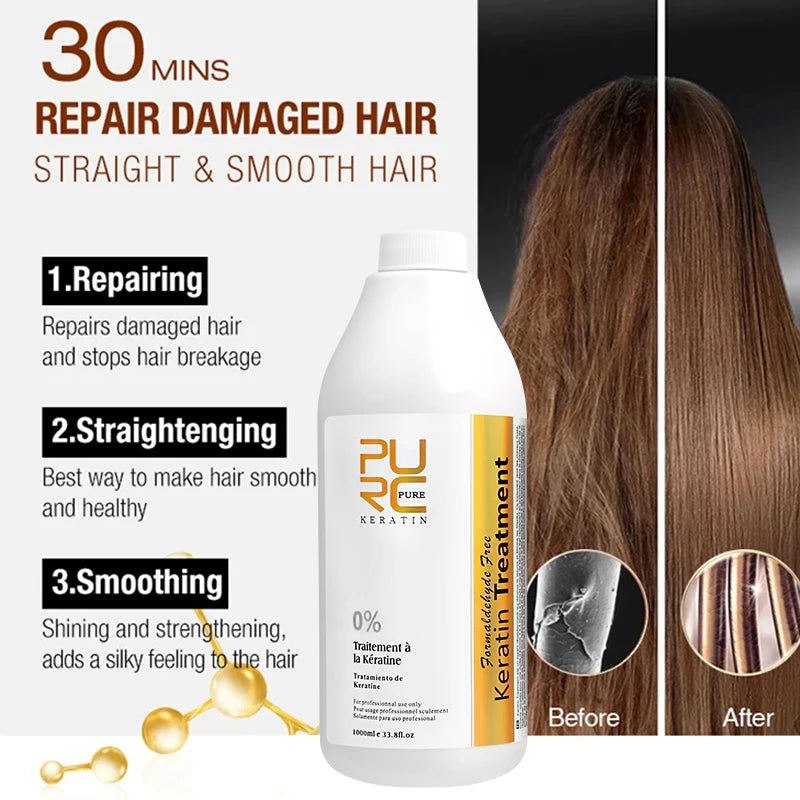 Tratamiento de alisado de queratina para cabello rizado y encrespado, 0%/5%/8%/12%, productos de salón de queratina brasileña, 1000 ml