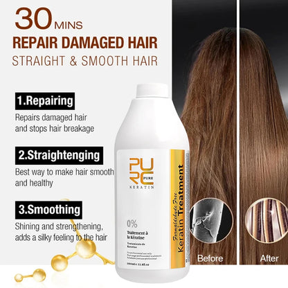 Tratamiento de alisado de queratina para cabello rizado y encrespado, 0%/5%/8%/12%, productos de salón de queratina brasileña, 1000 ml