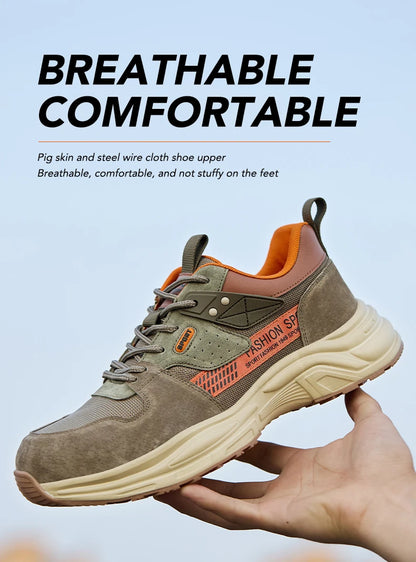 Zapato de trabajo antiperforación para hombre, zapatillas de trabajo de seguridad transpirables con puntera de acero, zapatos indestructibles, botas de trabajo transpirables.