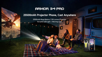 【Estreno mundial】Ulefone Armor 34 Pro 5G, teléfono resistente con IA, batería de 25500 mAh, hasta 32 GB + 512 GB, proyector integrado, pantalla de 6,95" a 120 Hz, NFC.