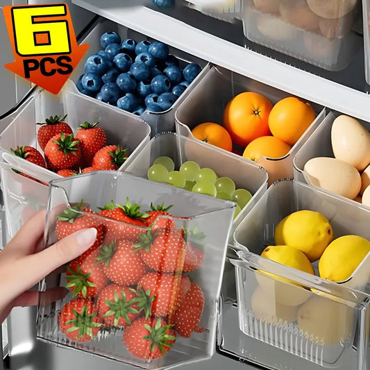 1/6 cajas de almacenamiento para puerta lateral de refrigerador, portátiles, para conservar verduras y frutas, de plástico de grado alimenticio para cocina.