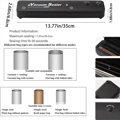 NUEVA máquina envasadora al vacío eléctrica de 220 V/110 V, con conexión para bolsa de vacío, máquina selladora al vacío para alimentos frescos de uso doméstico, color negro