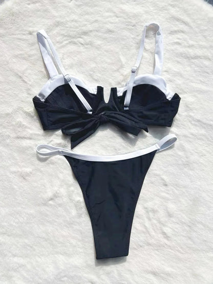 Traje de baño de playa europeo 2024, sexy, de retazos, sin espalda, dividido, para mujer, bikini, estilo playero, bikini sexy.
