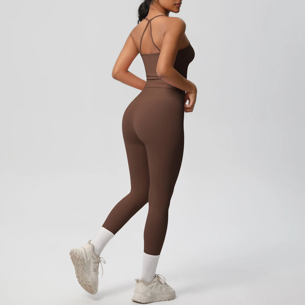 Conjunto de top de yoga halter, traje de gimnasio para fitness, entrenamiento, top deportivo sin mangas, espalda cruzada, ropa interior deportiva, control de abdomen, adelgazante