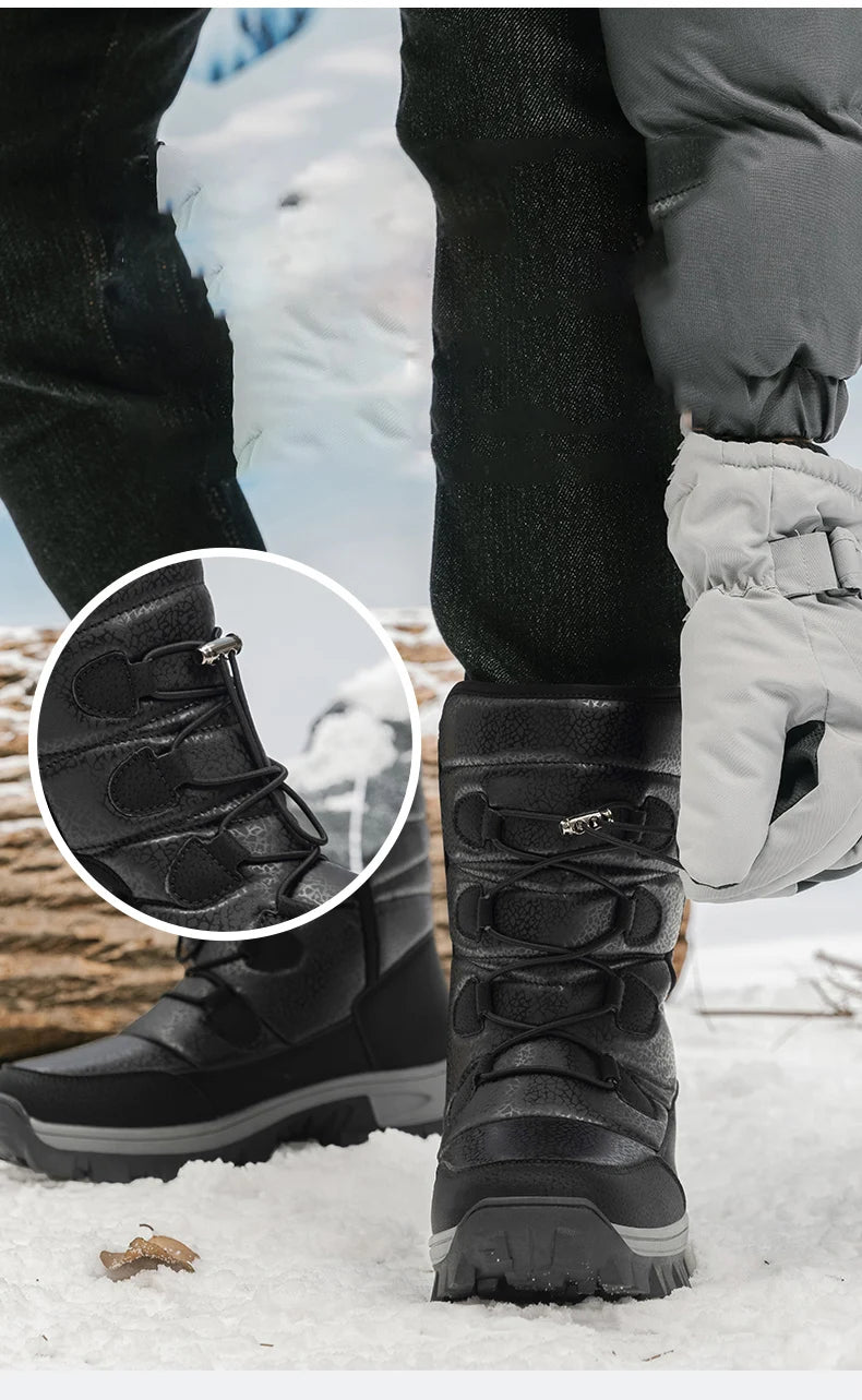 Nuevas botas de nieve cálidas de felpa para hombre, botas altas de invierno para hombre, botas de moto impermeables de invierno, botas de senderismo antideslizantes para exteriores para hombre.