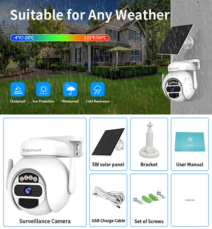 Cámaras de seguridad solares Vstarcam 2K 3MP inalámbricas para exteriores con alimentación por batería, resistentes al agua IP66, detección humana PIR, audio bidireccional