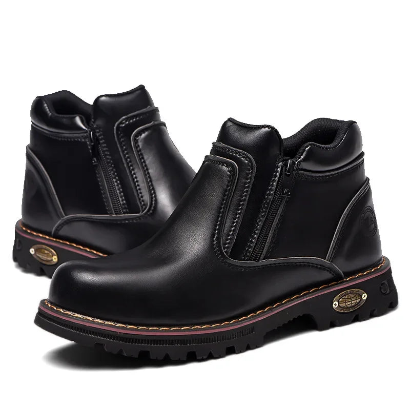 Zapatos de trabajo para hombre 2025, zapatos de seguridad impermeables, botas de cuero anti chispas, zapatos de soldador anti perforaciones y antideslizantes.