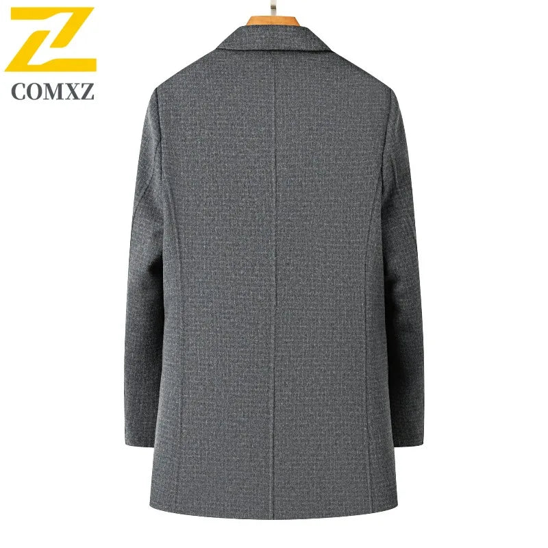 Abrigo de lana de doble faz para hombre, colección invierno 2025, estilo clásico informal de negocios, con solapa de muesca. Gabardina premium de largo medio.