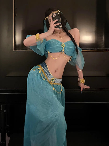 Role Playing Sexy Western Region Dancer Peacock Princess Greek Goddess Costume Hot Egyptian Indian Dancer Exotic Costume Stage