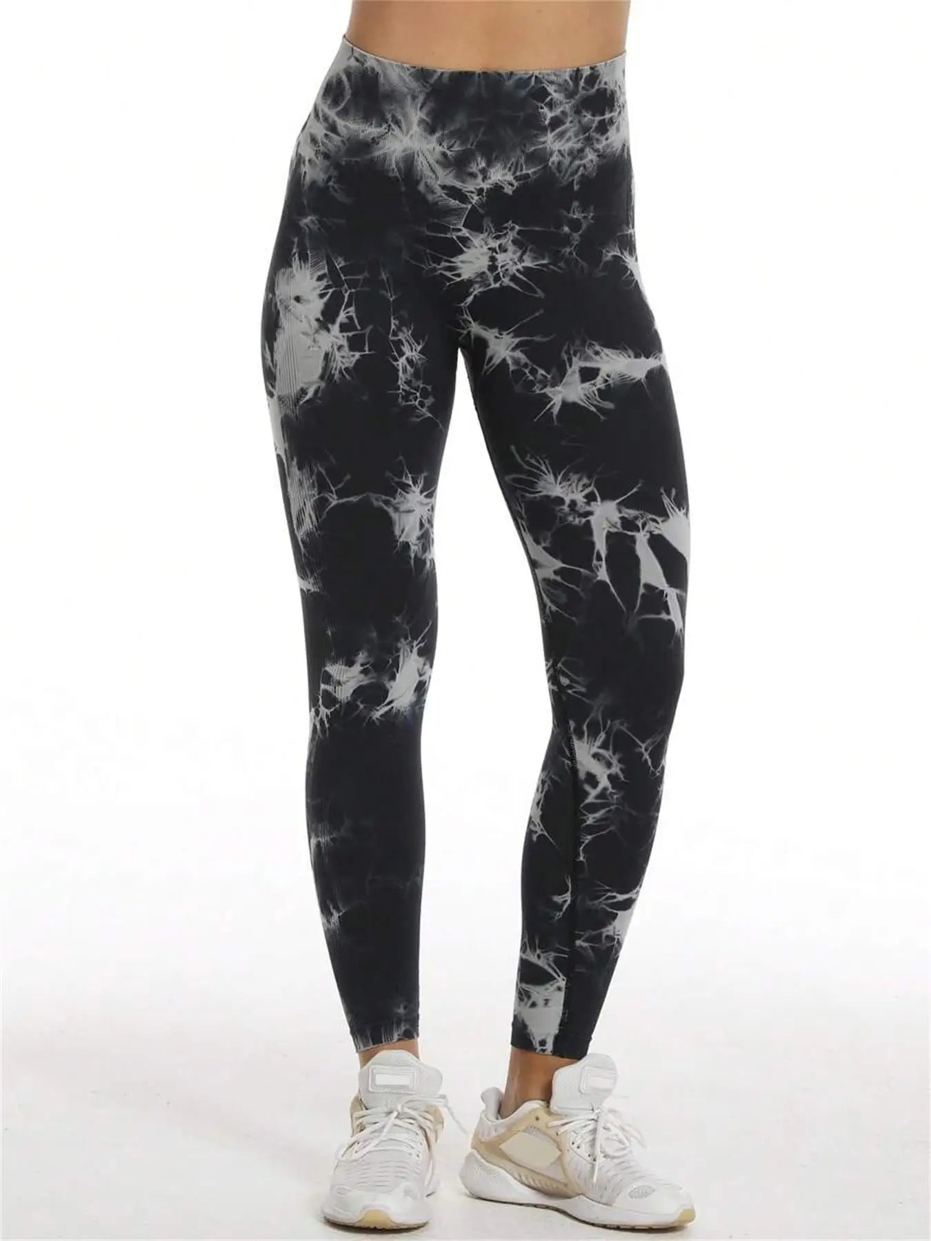 All Seasons Women's Tie Dye Print High Waist Sports Leggings, Breathable Wide Waistband Seamless Skinny Pants for Gym Workout