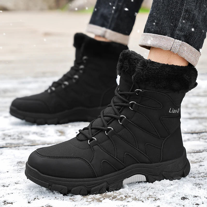 Nuevas botas de invierno para hombre, cálidas y afelpadas, hasta media pantorrilla, para exteriores, antideslizantes, impermeables, para nieve, zapatos de algodón a la moda para hombre.
