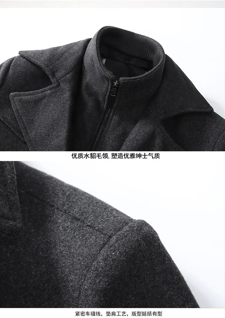2025 High quality men's wool coat medium length double collar winter plus cotton thickened wool coat men's coat