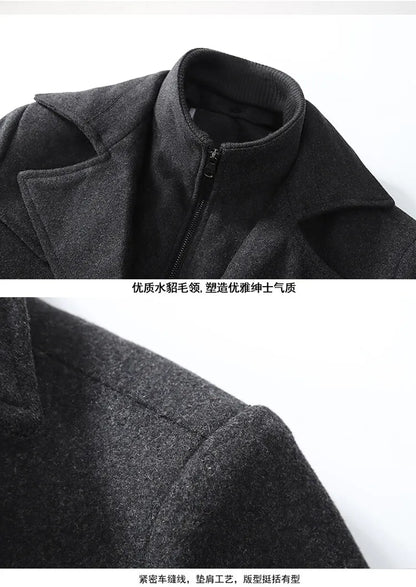 2025 High quality men's wool coat medium length double collar winter plus cotton thickened wool coat men's coat