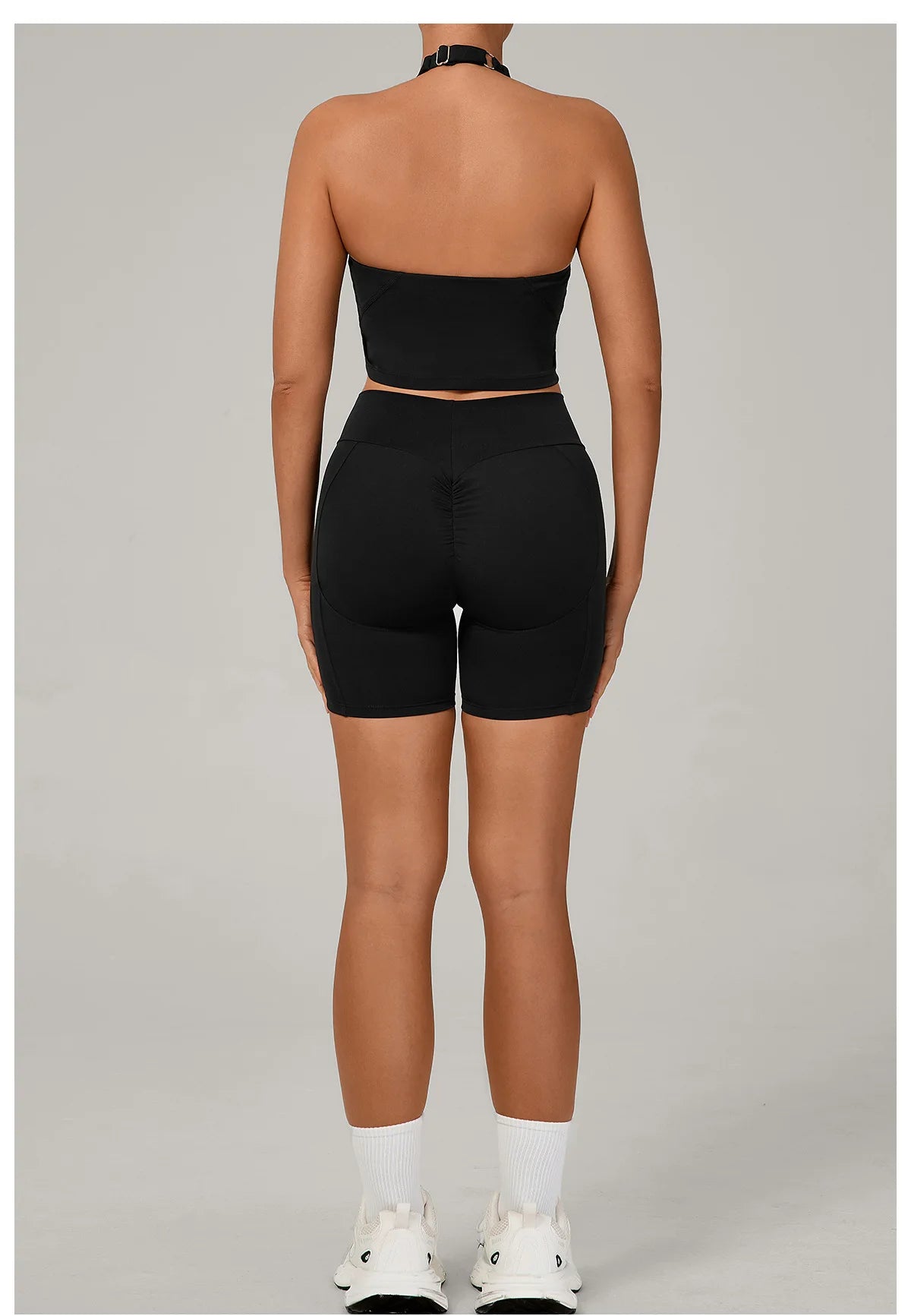 Ctenkevet - Conjunto de 2 piezas de sujetador halter sin espalda para mujer, ropa deportiva de secado rápido para gimnasio, conjunto deportivo femenino de dos piezas con pantalones cortos