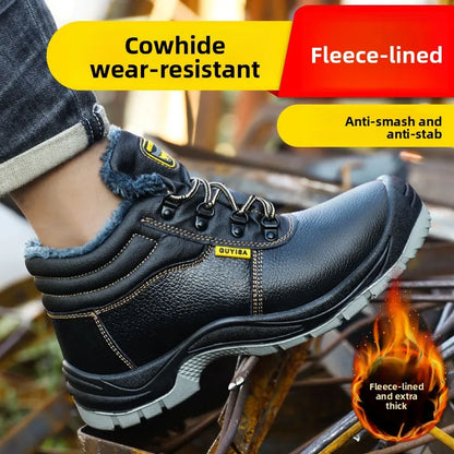 Zapatos de seguridad de alta calidad para hombre y mujer, botas cálidas y gruesas para otoño e invierno, zapatillas de deporte para mujer con puntera de acero antigolpes y antiperforación.